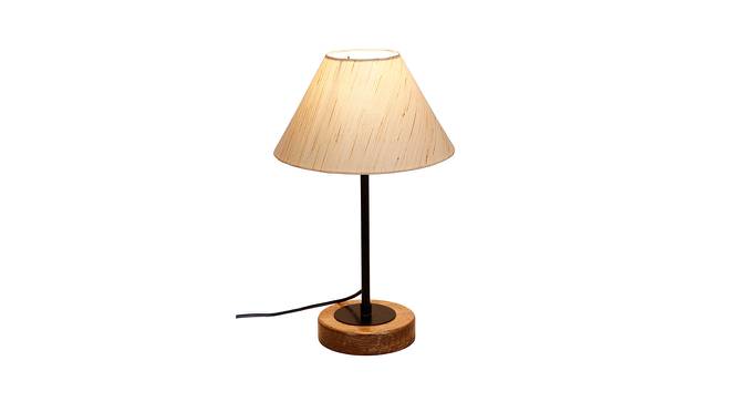 Jericho Off White Fabric Shade Table Lamp with Natural  Wood & Iron  Base (Off White) by Urban Ladder - Front View Design 1 - 612190