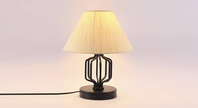 Mildrid Off White Fabric Shade Table Lamp with Black  Iron  Base (Off White) by Urban Ladder - Front View Design 1 - 612204