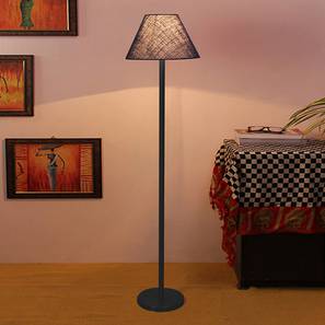 Ray Blue Natural Fiber Shade Floor Lamp with Black Iron Base