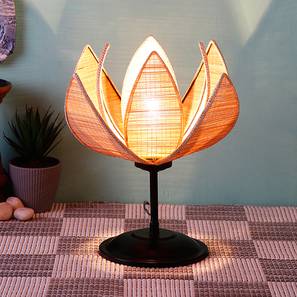 devansh Wallace Beige Bamboo Shade Table Lamp with Black Iron Base-picture-12
