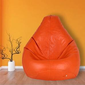 Chair In Pune Design Purvis XXL Leather Bean Bag with Beans in ORANGE Colour (Orange, with beans Bean Bag Type, XXL Bean Bag Size)
