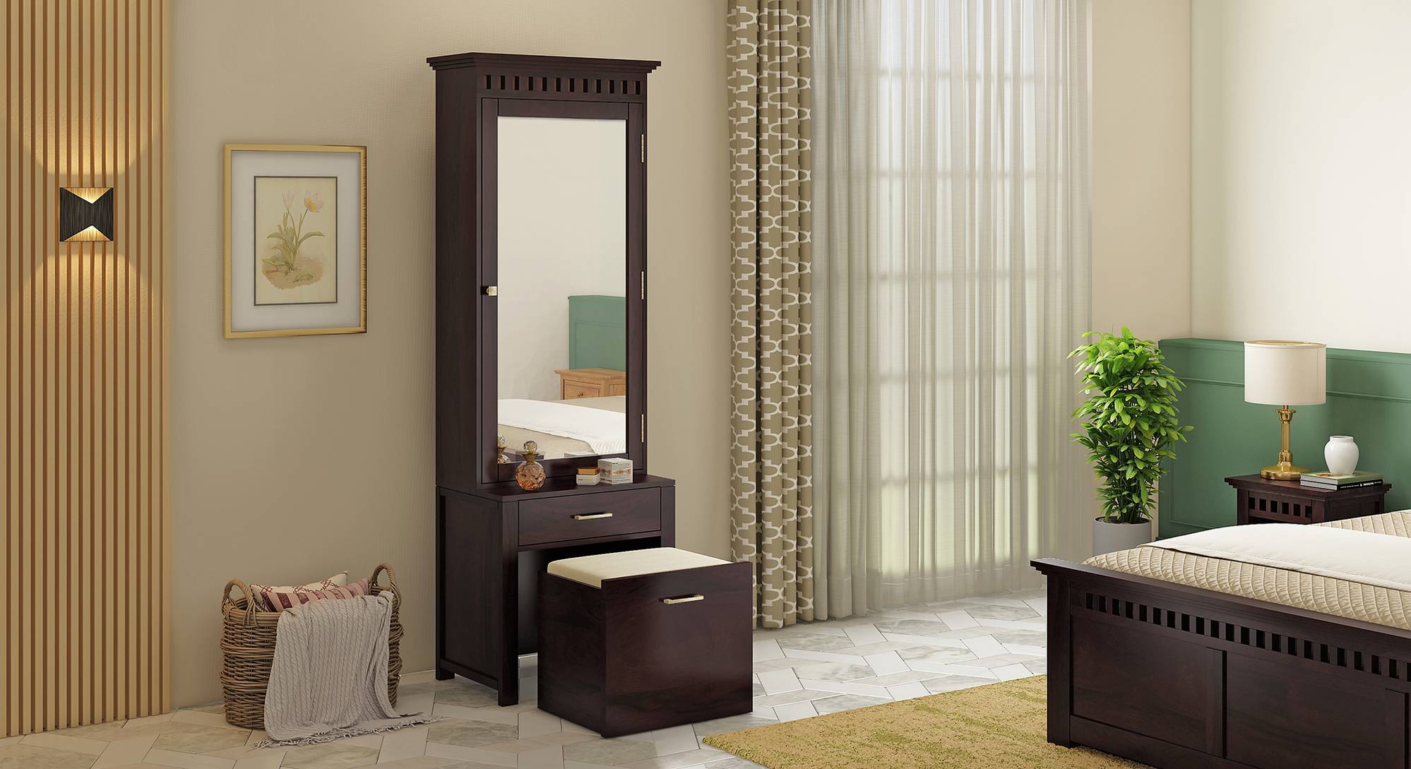 Dressing table design with stool outlet