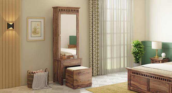 Fidora Solid Wood Dressing Table with Stool (Teak Finish) by Urban Ladder - Front View Design 1 - 613936