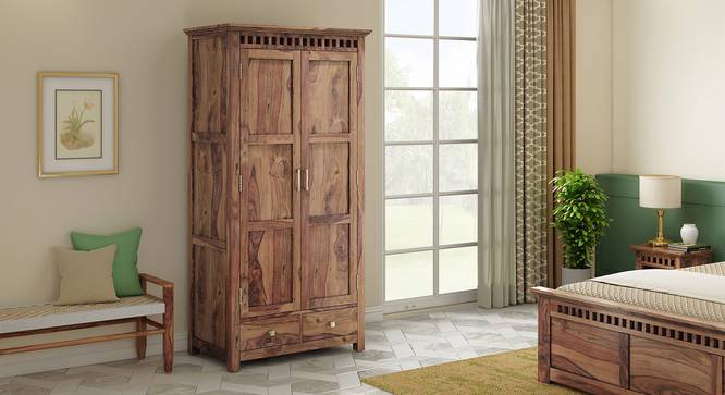 Fidora Solid Wood 2 Door Wardrobe (Teak Finish) by Urban Ladder - Front View Design 1 - 614003