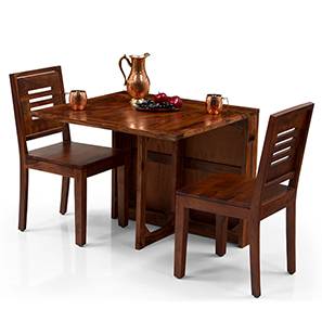 All 2 & 3 Seater Dining Table Sets Design Danton Solid Wood 2 Seater Dining Table with Set of 2 Chairs in Teak Finish