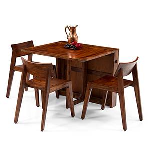 All 2 & 3 Seater Dining Table Sets Design Danton Solid Wood 3 Seater Dining Table with Set of 3 Chairs in Teak Finish