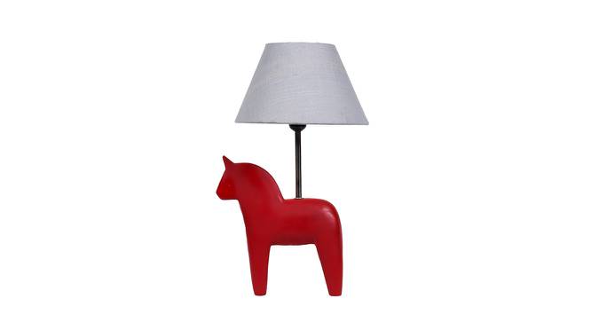 Steel Grey Iron & Cloth Shade Table Lamp with Wooden Base (Red) by Urban Ladder - Design 1 Side View - 625423
