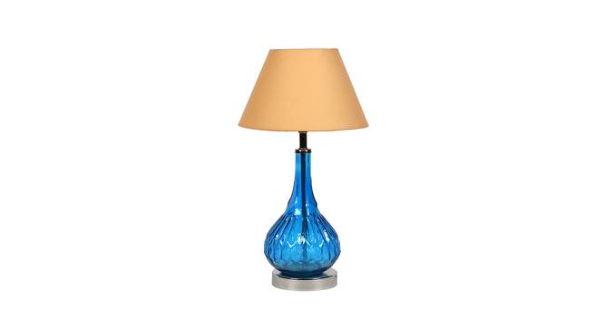 Mica Beige Iron & Cloth Shade Table Lamp with Glass Base (Blue) by Urban Ladder - Design 1 Side View - 625425