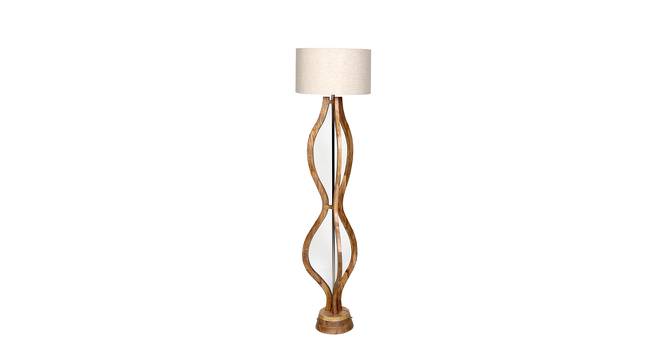 Frost Beige Iron & Cloth Shade Floor Lamp with Wooden Base (Brown) by Urban Ladder - Design 1 Side View - 625491