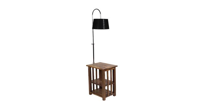 Sawyer Black Iron & Cloth Shade Floor Lamp with Wooden Base (Brown) by Urban Ladder - Front View Design 1 - 625567