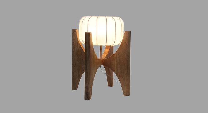 Ginger White Iron & Cloth Shade Table Lamp with Wooden Base (Brown) by Urban Ladder - Front View Design 1 - 625578