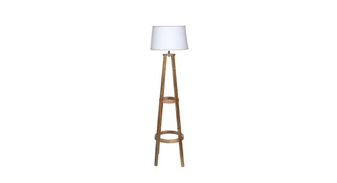 Calantha White Iron & Cloth Shade Floor Lamp with Wooden Base (Brown) by Urban Ladder - Front View Design 1 - 625588