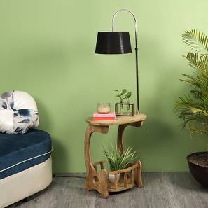 Floor Lamps In Goa Design Tierra Black Iron & Cloth Shade Floor Lamp with Wooden Base (Brown)