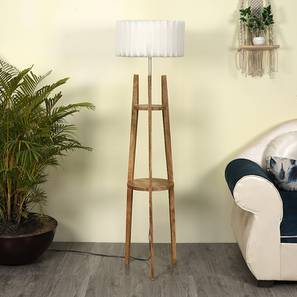 Cloth Hanger Design Tempest White Iron & Cloth Shade Floor Lamp with Wooden Base (Brown)