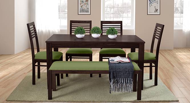 Arabia - Zella 6 Seater Dining Table Set (With Upholstered Bench) (Mahogany Finish, Avocado Green) by Urban Ladder - - 62712