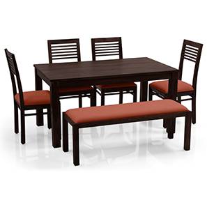 All 6 Seater Dining Table Sets Design Arabia - Zella 6 Seater Dining Table Set (With Upholstered Bench) (Mahogany Finish, Burnt Orange)