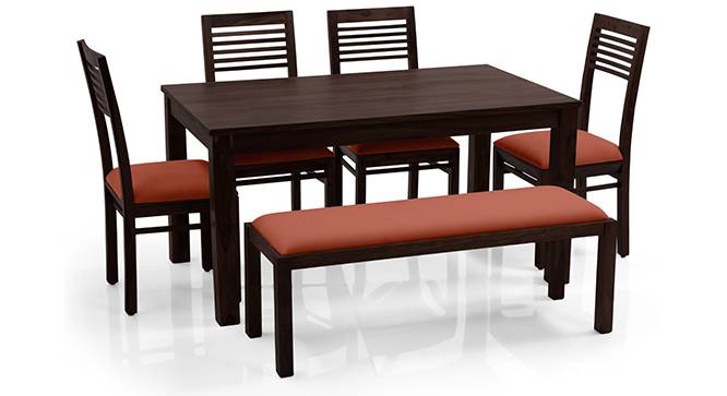Arabia - Zella 6 Seater Dining Table Set (With Upholstered Bench) (Mahogany Finish, Burnt Orange) by Urban Ladder - - 62724