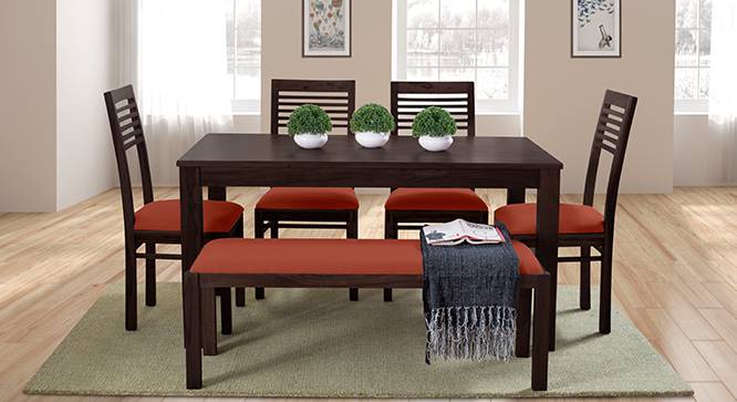 Arabia - Zella 6 Seater Dining Table Set (With Upholstered Bench) (Mahogany Finish, Burnt Orange) by Urban Ladder - - 62725