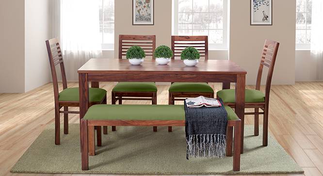 Arabia - Zella 6 Seater Dining Table Set (With Upholstered Bench) (Teak Finish, Avocado Green) by Urban Ladder - Full View Design 1 - 62774