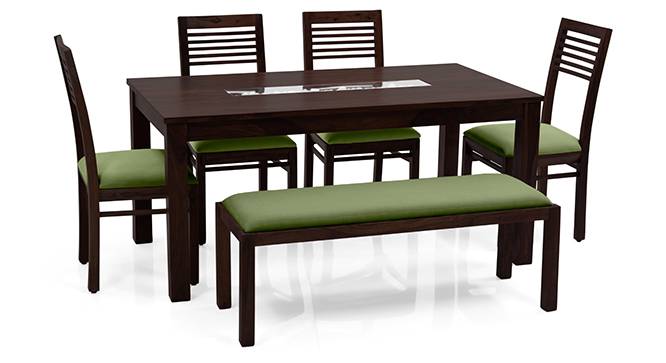 Brighton Large - Zella 6 Seater Dining Table Set (With Upholstered Bench) (Mahogany Finish, Avocado Green) by Urban Ladder - - 62799