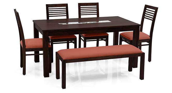 Brighton Large - Zella 6 Seater Dining Table Set (With Upholstered Bench) (Mahogany Finish, Burnt Orange) by Urban Ladder - - 62812