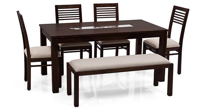 Brighton Large - Zella 6 Seater Dining Table Set (With Upholstered Bench) (Mahogany Finish, Wheat Brown) by Urban Ladder - Front View Design 1 - 62824