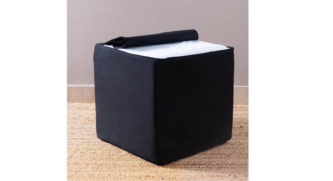 Henley  Black Solid   15 x 15 Inches Velvet Floor Cushion (Black) by Urban Ladder - Design 1 Side View - 631031