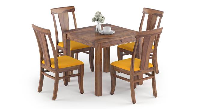 Arabia - Fabio Solid Wood 4 Seater Dining Table with Set of 4 Chairs (Teak Finish, Matty Yellow) by Urban Ladder - Front View Design 1 - 631196