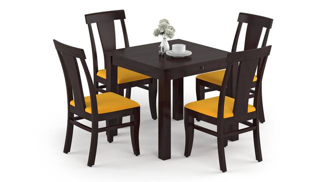 Arabia - Fabio Solid Wood 4 Seater Dining Table with Set of 4 Chairs (Mahogany Finish, Matty Yellow) by Urban Ladder - Front View Design 1 - 631197