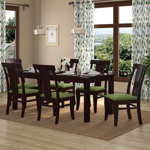 Solid Wood Dining Sets Design Arabia - Fabio Solid Wood 6 Seater Dining Table with Set of 6 Chairs (Mahogany Finish, Matty Olive)