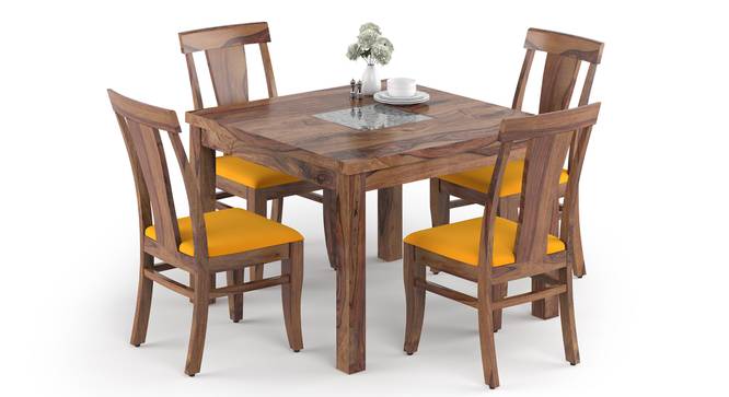 Brighton - Fabio Solid Wood 4 Seater Dining Table with Set of 4 Chairs (Teak Finish, Matty Yellow) by Urban Ladder - Front View Design 1 - 631298
