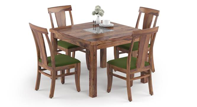 Brighton - Fabio Solid Wood 4 Seater Dining Table with Set of 4 Chairs (Teak Finish, Matty Olive) by Urban Ladder - Front View Design 1 - 631300