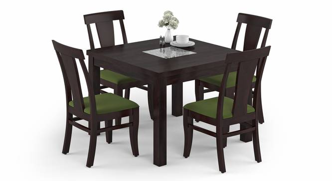 Brighton - Fabio Solid Wood 4 Seater Dining Table with Set of 4 Chairs (Mahogany Finish, Matty Olive) by Urban Ladder - Front View Design 1 - 631301