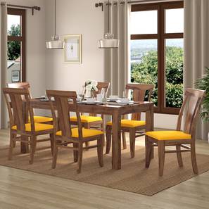 Solid Wood Dining Sets Design Brighton - Fabio Solid Wood 6 Seater Dining Table with Set of 6 Chairs (Teak Finish, Matty Yellow)