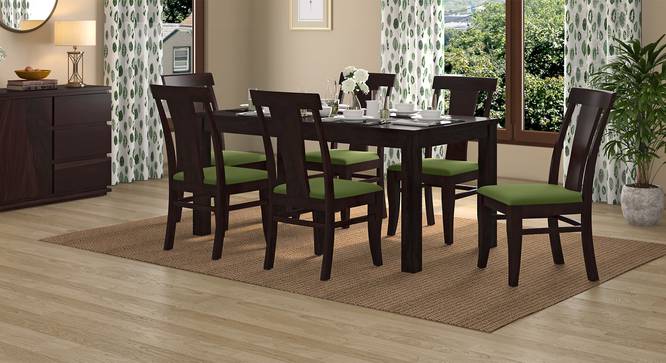 Brighton - Fabio Solid Wood 6 Seater Dining Table with Set of 6 Chairs (Mahogany Finish, Matty Olive) by Urban Ladder - Front View Design 1 - 631351