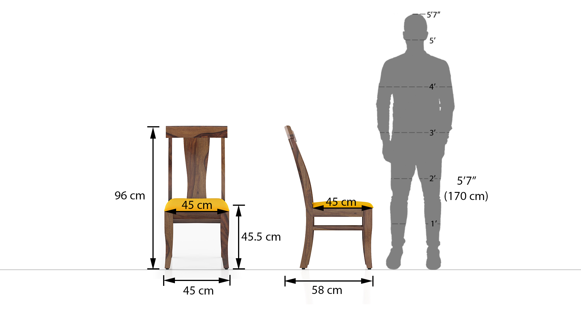 Fabio dining chair set of 2 colour  matty yellow finish  teak 8