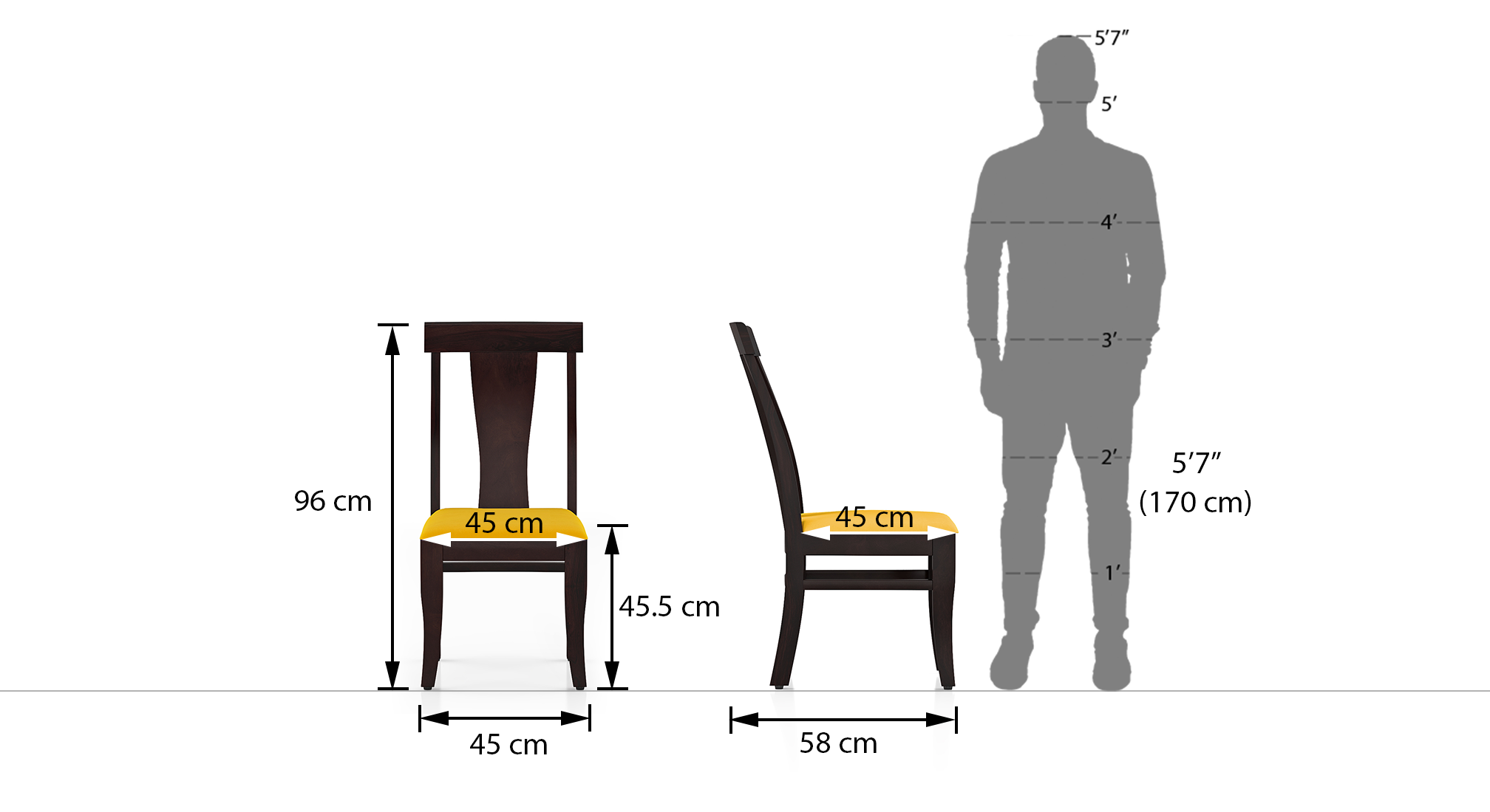 Fabio dining chair set of 2 colour  matty yellow finish  mahogany 8