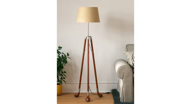 Charlotte Jute Shade Floor Lamp With Brown Solid Wood Base (Brown Polished & Nickel) by Urban Ladder - Design 1 Side View - 632135