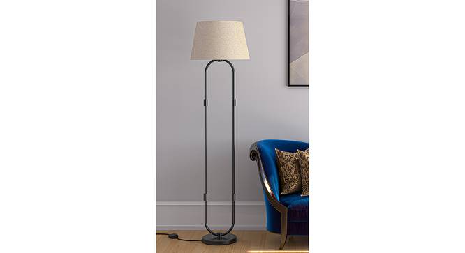 Francie Off White Shade Floor Lamp With Black Metal Base (Black) by Urban Ladder - Design 1 Side View - 632140