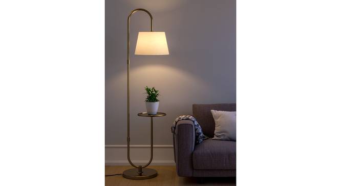 Hermione Off White Shade Floor Lamp With Gold Metal Base (Brass Antique) by Urban Ladder - Design 1 Side View - 632141