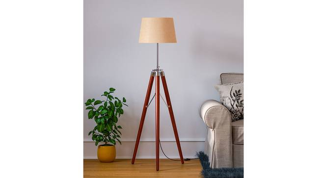 Dorothy Jute Shade Floor Lamp With Brown Solid Wood Base (Brown Polished & Nickel) by Urban Ladder - Design 1 Side View - 632189