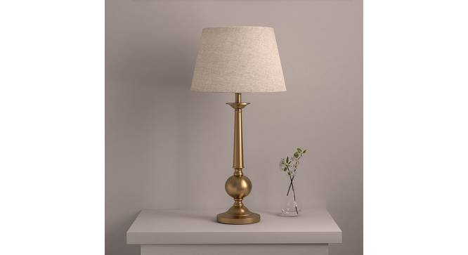 Conan Off White Shade Table Lamp With Gold Metal Base (Brass Antique) by Urban Ladder - Design 1 Side View - 632199