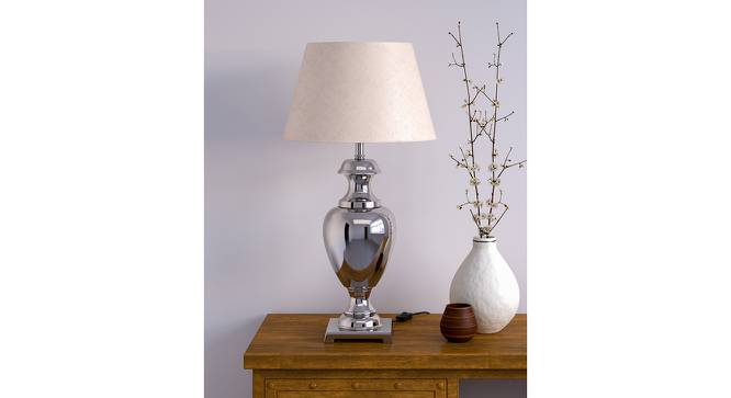 Olivia Off White Shade Table Lamp With Silver Metal Base (Nickel) by Urban Ladder - Design 1 Side View - 632203