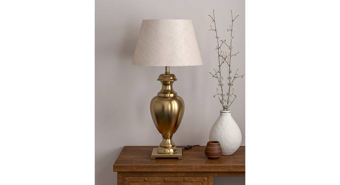 Pauline Off White Shade Table Lamp With Gold Metal Base (Brass Antique) by Urban Ladder - Design 1 Side View - 632204
