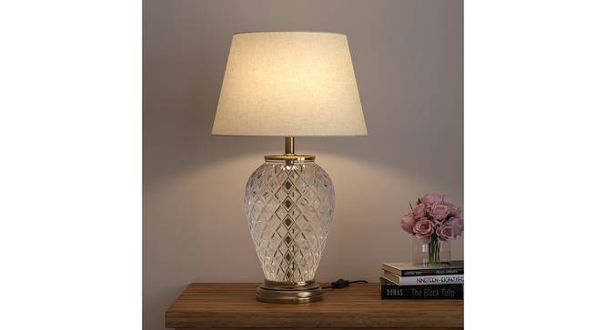 Portia Off White Shade Table Lamp With Gold Glass Base (Brass Antique) by Urban Ladder - Design 1 Side View - 632205