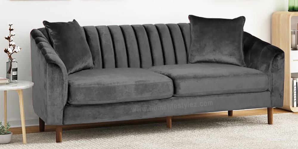 Mid Century Fabric Sofa (Dark Grey Velvet) by Urban Ladder - - 