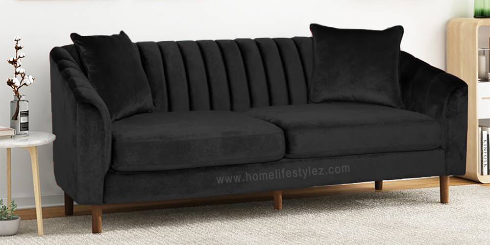 Mid Century Fabric Sofa (Black) by Urban Ladder - - 