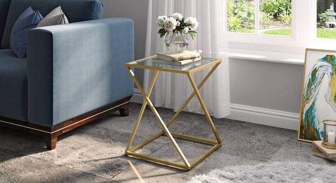 Laguine Metal Wood Side Table (Gold Finish) by Urban Ladder - Front View Design 1 - 633178