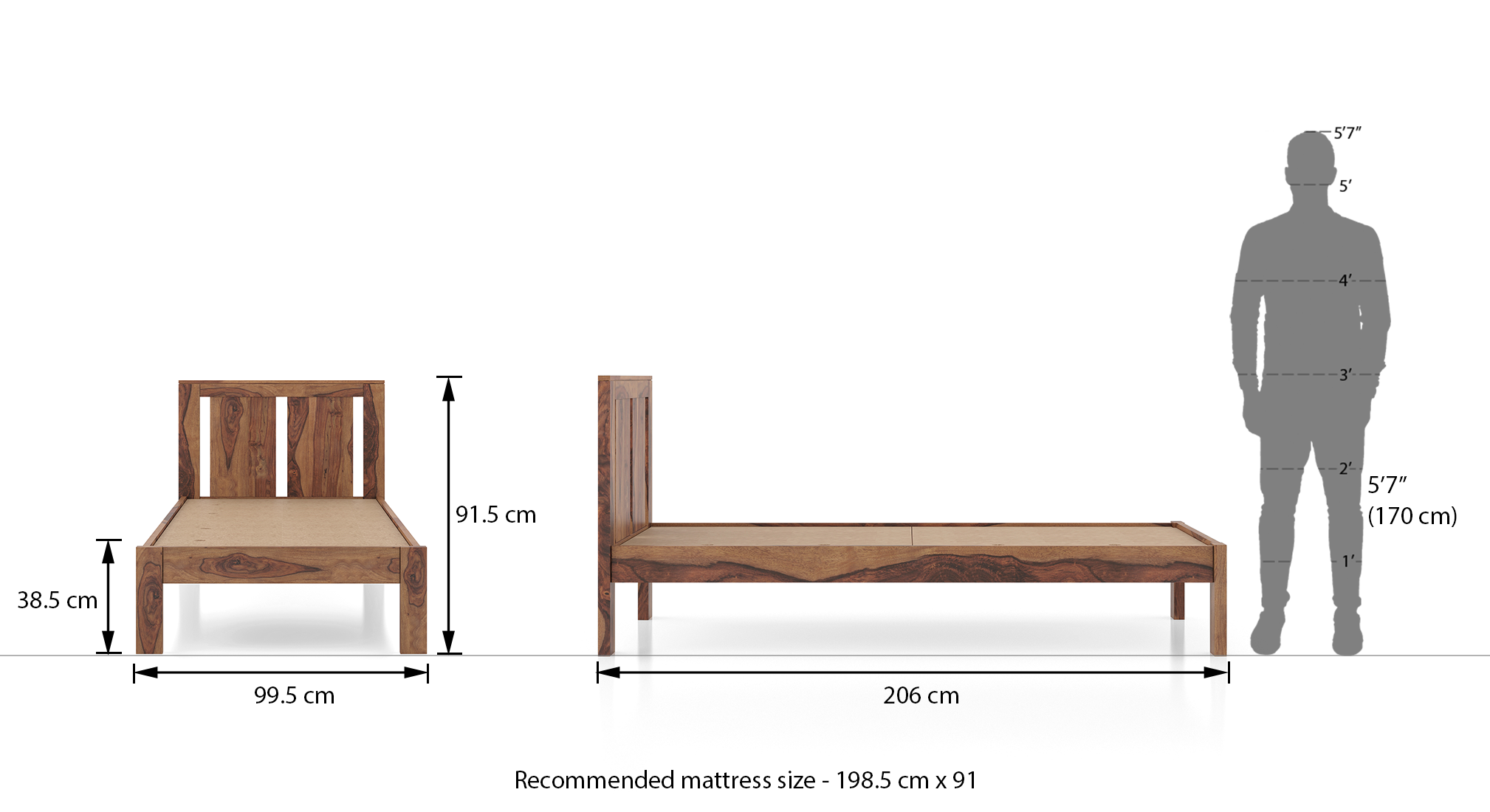 Durban non storage bed single finish teak 9