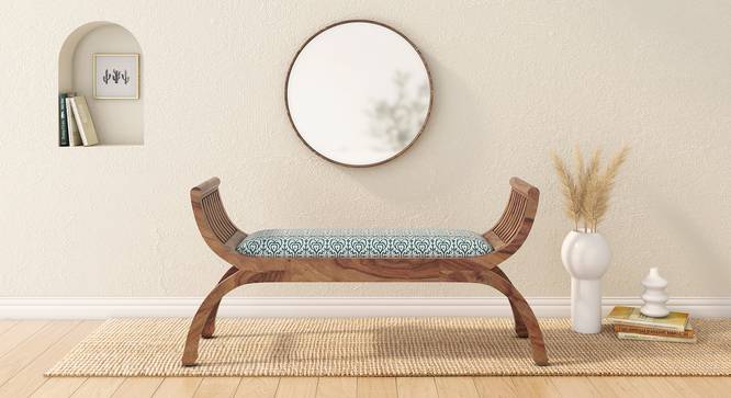 Magnolia Solid Wood Bench (Teak Finish, Blue & White) by Urban Ladder - Front View Design 1 - 633232